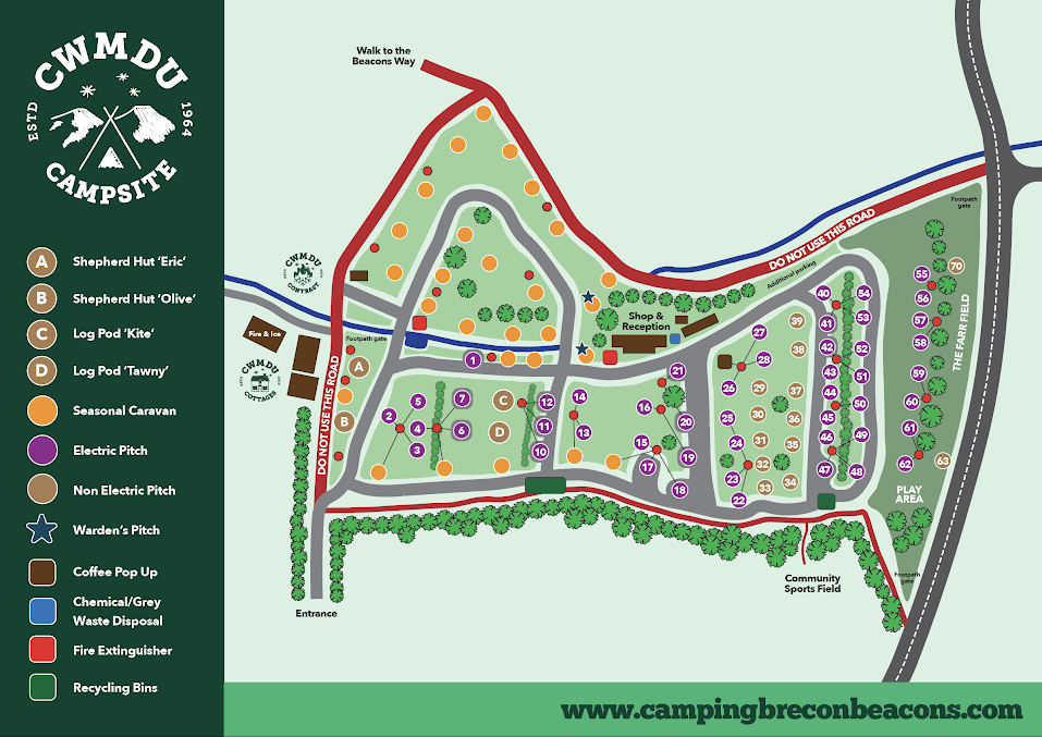 Cwmdu Campsite Pitch Map 2026