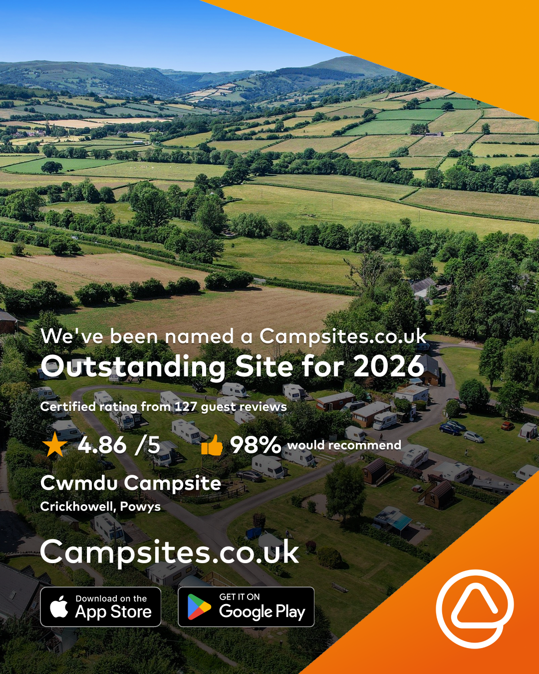 Cwmdu Campsite Named Among the UK's 150 Best Campsites for 2026